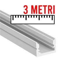 Profilo in alluminio BIANCO MINI da appoggio basso 3mt cover opaca per strip 8mm