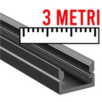 Profilo in alluminio NERO MINI da appoggio basso 3mt cover opaca per strip 8mm