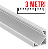 Profilo in alluminio angolare BIANCO 18x18 3mt cover opaca per strip 13mm