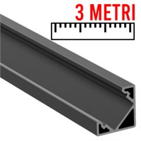 Profilo in alluminio angolare NERO 18x18 3mt cover opaca per strip 13mm