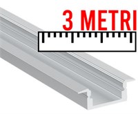 Profilo in alluminio da incasso 3mt cover opaca per strip 13mm