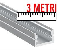 Profilo in alluminio MINI da appoggio basso 3mt cover opaca per strip 8mm